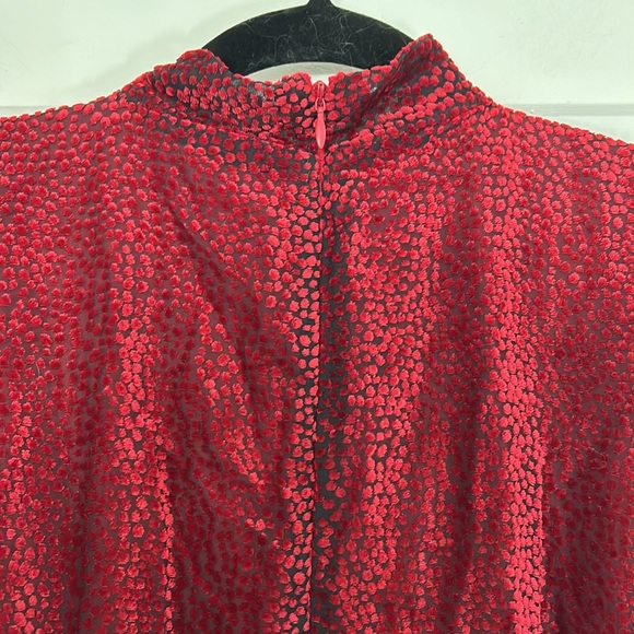 KARL LAGERFELD - Pindot Velvet tie-neck mini dress size 6 red and black - Picture 6 of 10